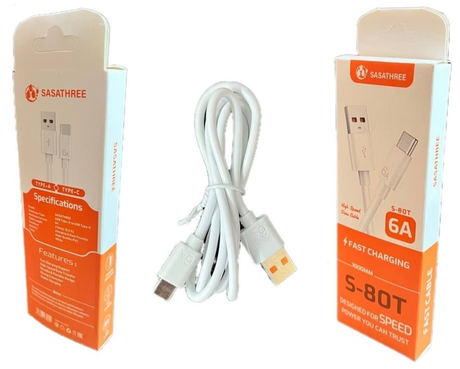 کابل شارژ تایپ سی SASATHREE مدل S80T