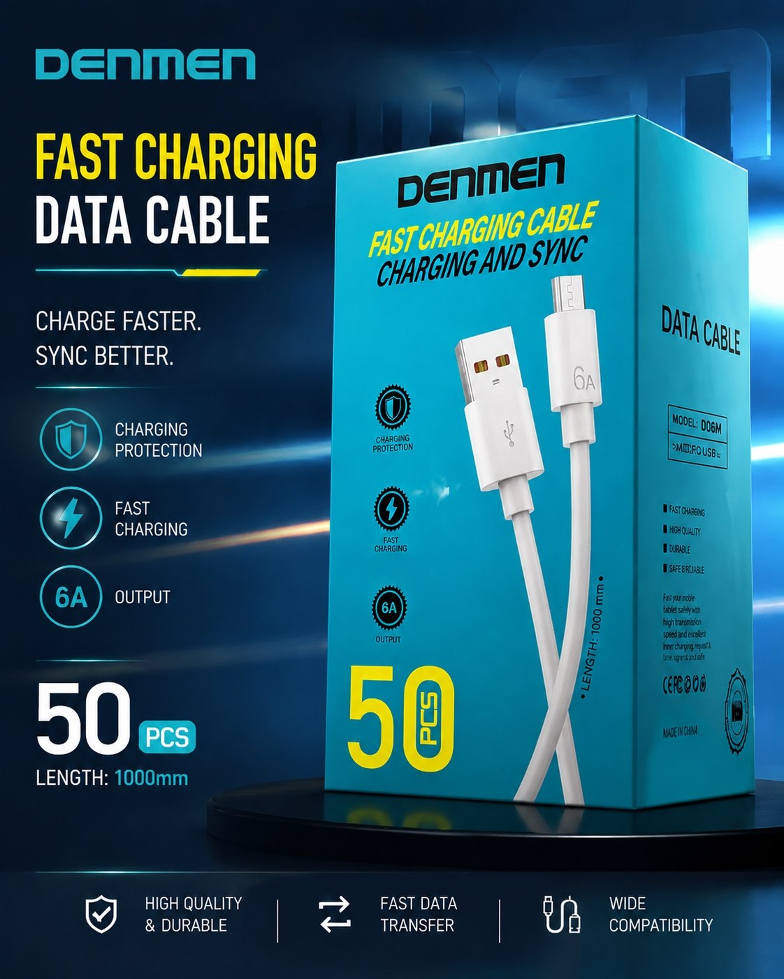 کابل شارژ میکرو DENMEN مدل P08V